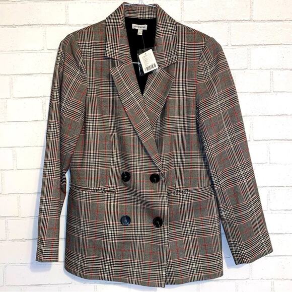 New Urban Outfitters $99 Plaid Double Breasted Red Blk Check Blazer Small NWT - Picture 5 of 15